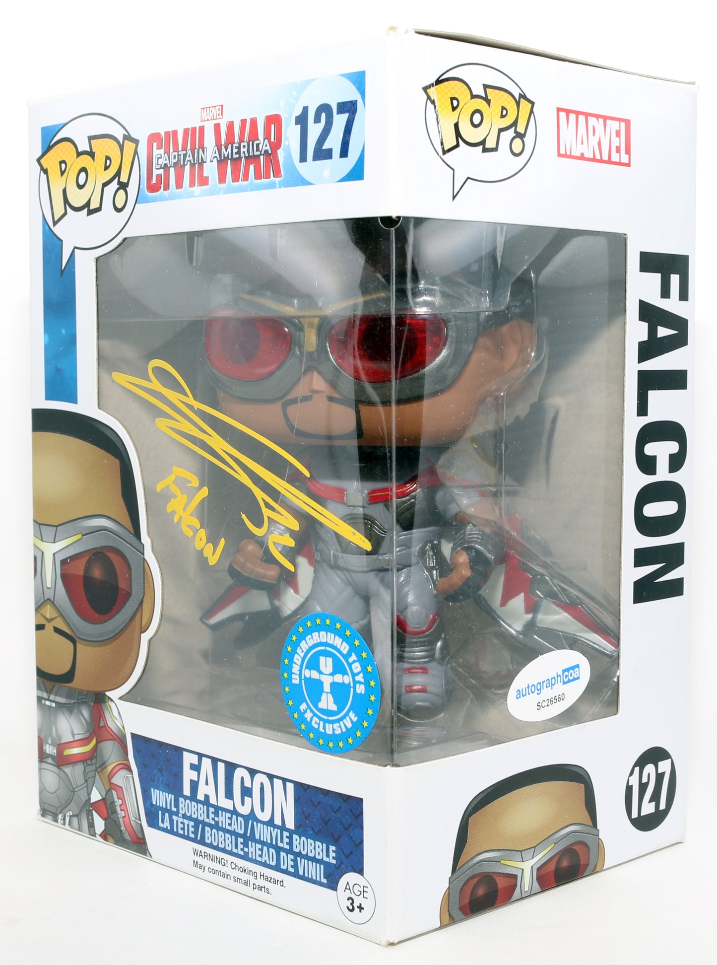 
                  
                    Anthony Mackie as Falcon in Captain America: Civil War Underground Toys Exclusive Signed Funko POP! #127 with Character Name
                  
                