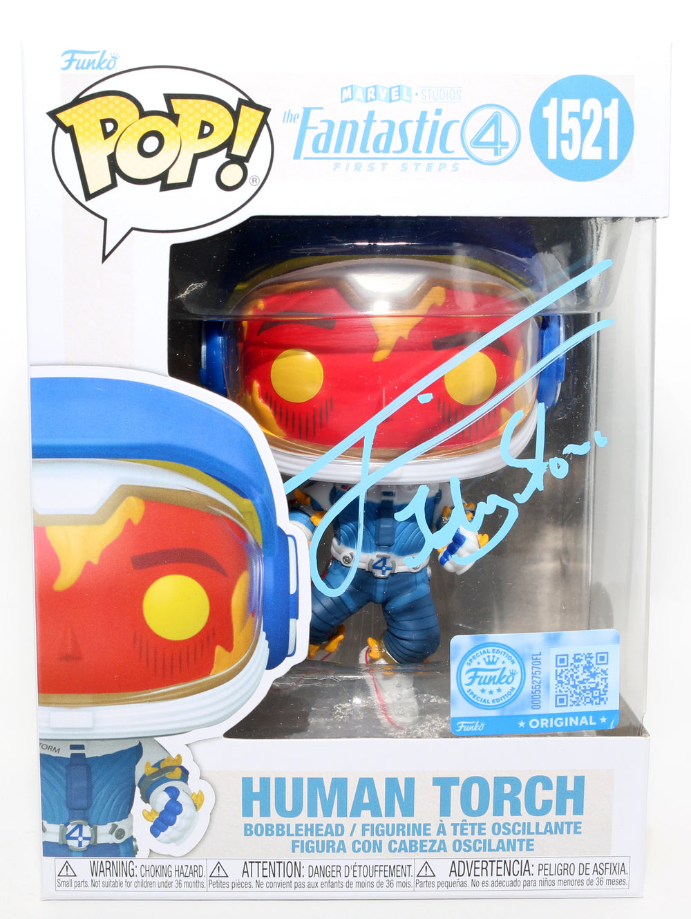 Joseph Quinn as Johnny Storm / Human Torch in The Fantastic Four: First Steps Special Edition Signed Funko POP! #1521 with Character Name