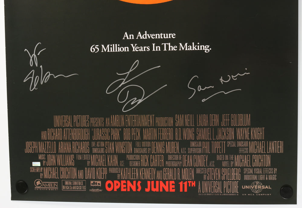 
                  
                    Jurassic Park 27x39 Poster (Celebrity Authentics) Cast Signed by Sam Neill, Laura Dern, & Jeff Goldblum
                  
                