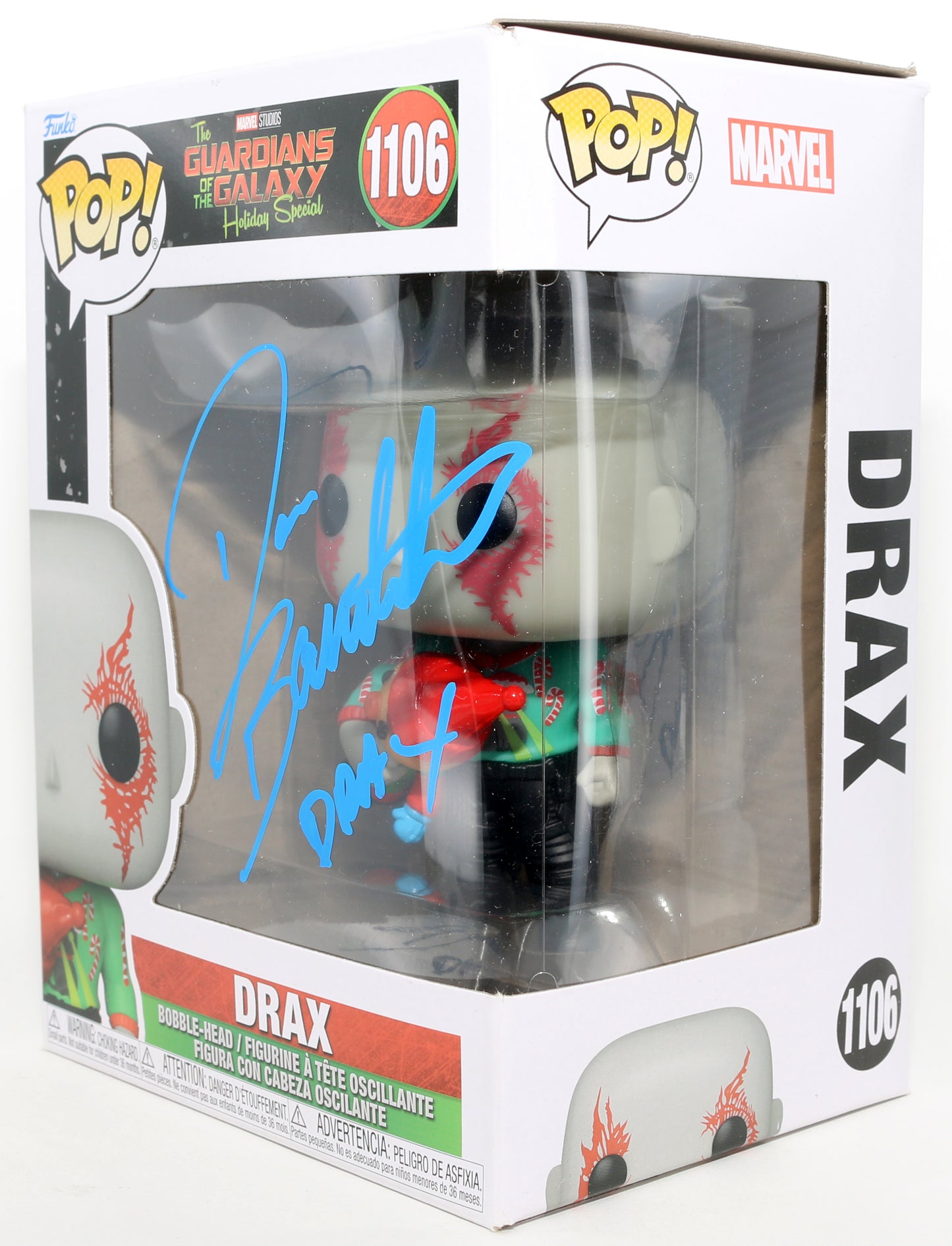 
                  
                    Dave Bautista as Drax in Guardians of the Galaxy Holiday Special Signed Funko POP! #1106 with Character Name
                  
                