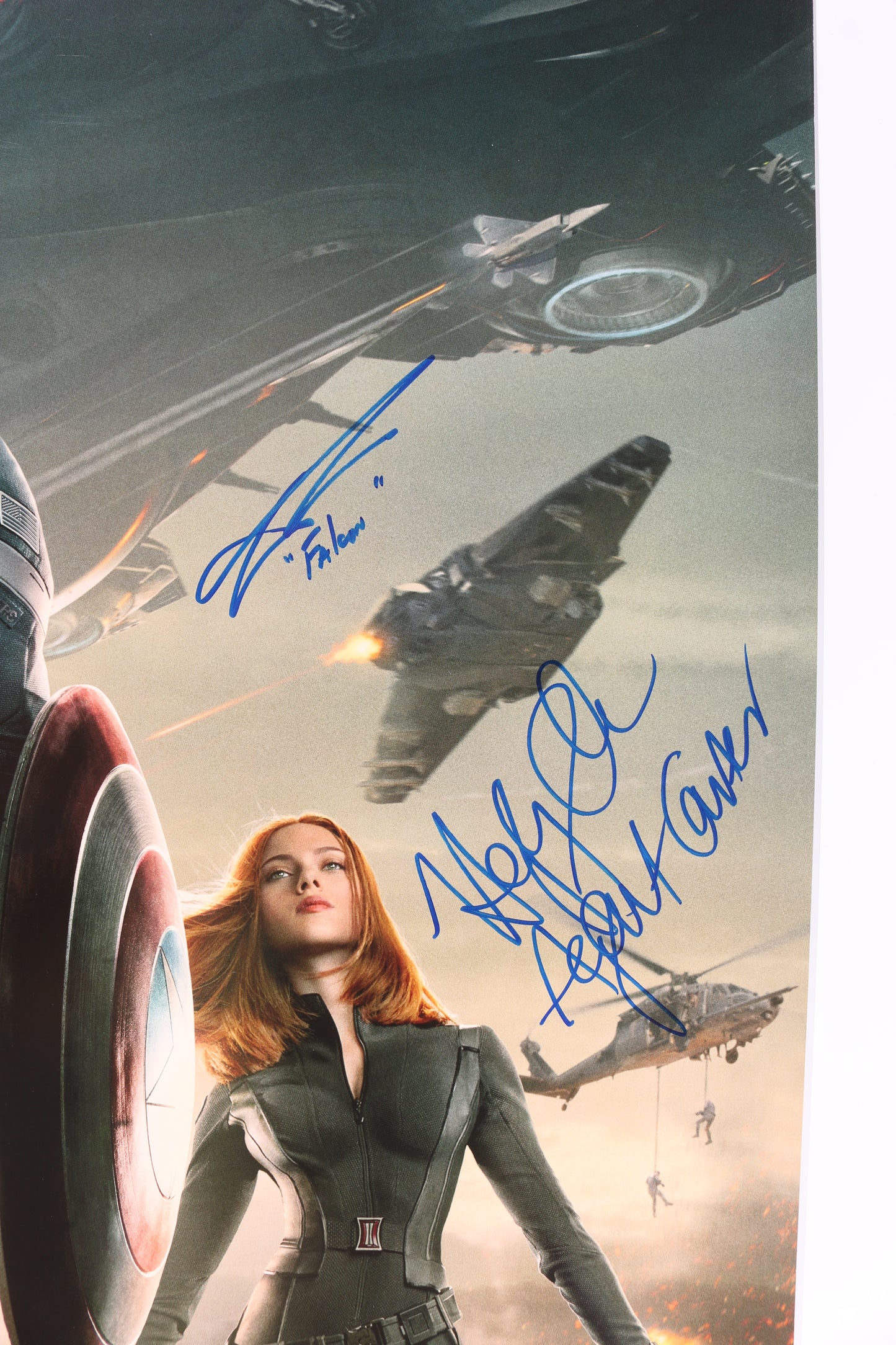 
                  
                    Captain America: The Winter Soldier 27x40 Poster (Celebrity Authentics) Cast Signed by Chris Evans, Sebastian Stan, Anthony Mackie, and Hayley Atwell with Character Names
                  
                