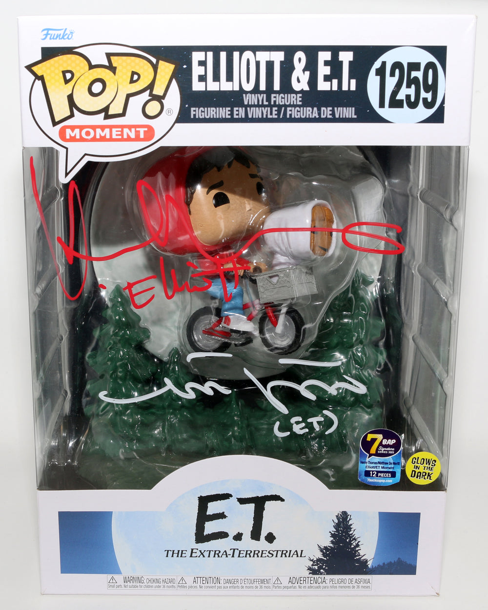 Henry Thomas as Elliott & Matthew De Meritt as E.T. in E.T. the Extra-Terrestrial (JSA) Signed Oversized Funko POP! #1259 with Character Names