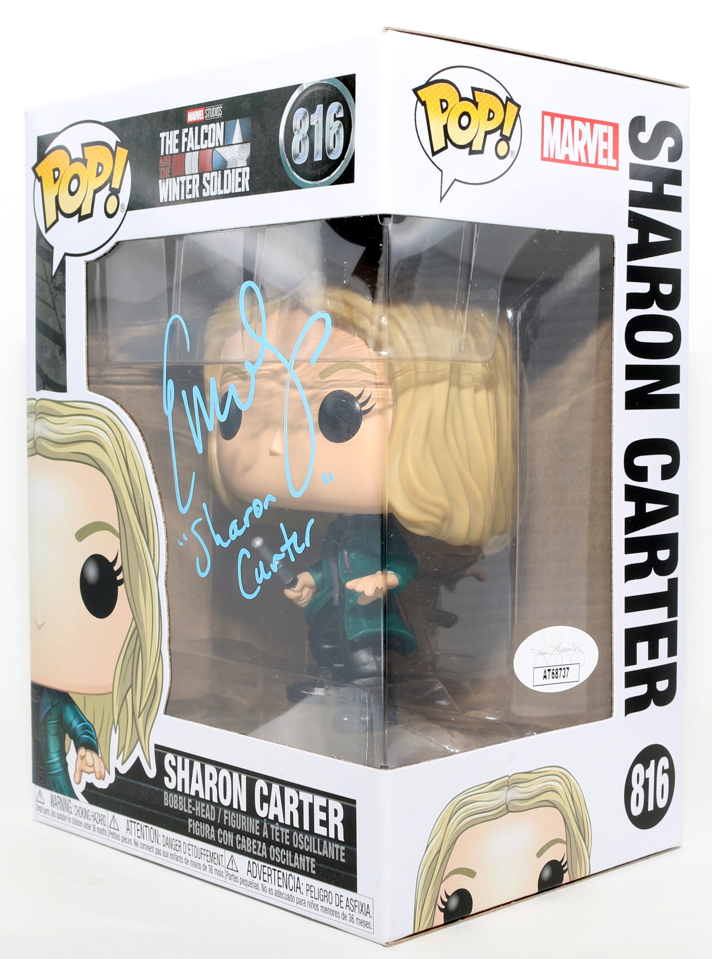 
                  
                    Emily VanCamp as Sharon Carter in Falcon & the Winter Soldier (JSA) Signed Funko POP! #816 with Character Name
                  
                