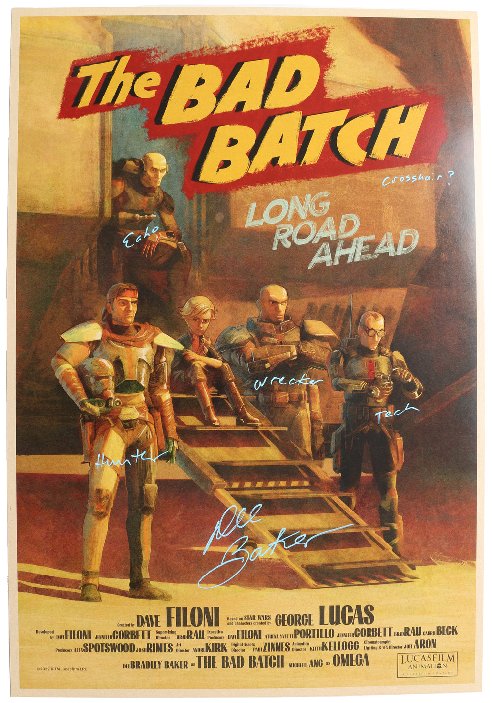 Star Wars: The Bad Batch 13x19 Poster Signed by  Dee Bradley Baker with Character Names