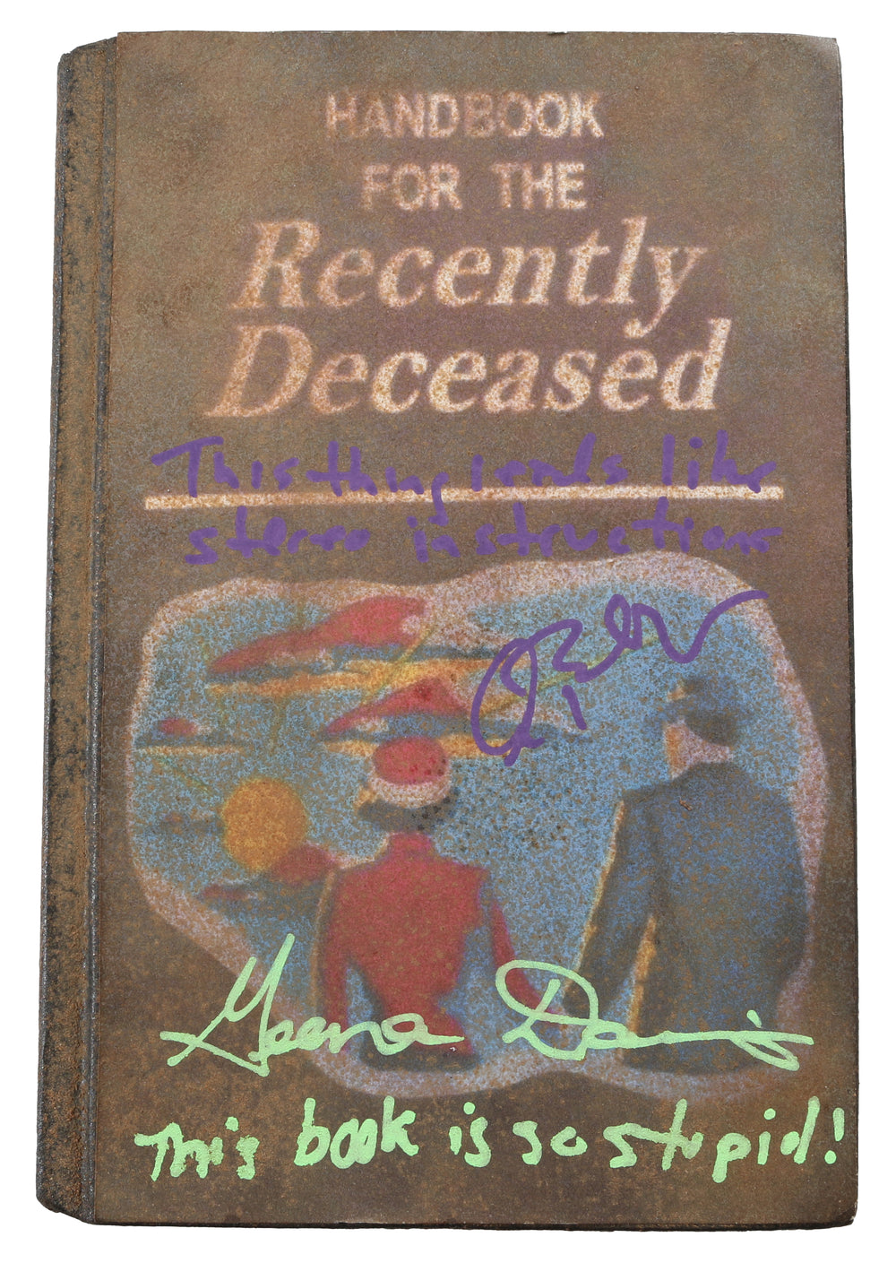 Alec Baldwin as Adam Maitland & Geena Davis as Barbara Maitland in Beetlejuice (JSA) Signed Prop Replica Handbook for the Recently Deceased with Quotes