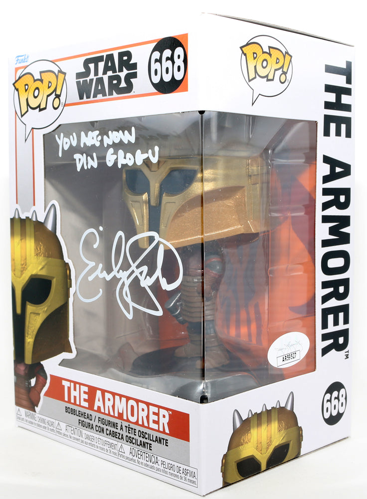 
                  
                    Emily Swallow as the Armorer in Star Wars: The Mandalorian (JSA) Signed Funko POP! #668 with Quote
                  
                