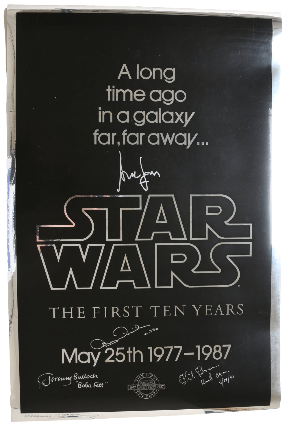 Star Wars: The First Ten Years Reflective Poster Signed by Harrison Ford, Jeremy Bulloch, Anthony Daniels, & Phil Brown