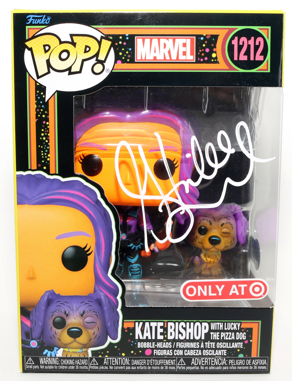 Hailee Steinfeld as Kate Bishop in Hawkeye Blacklight Target Exclusive (Beckett Witnessed) Signed Funko POP! #1212