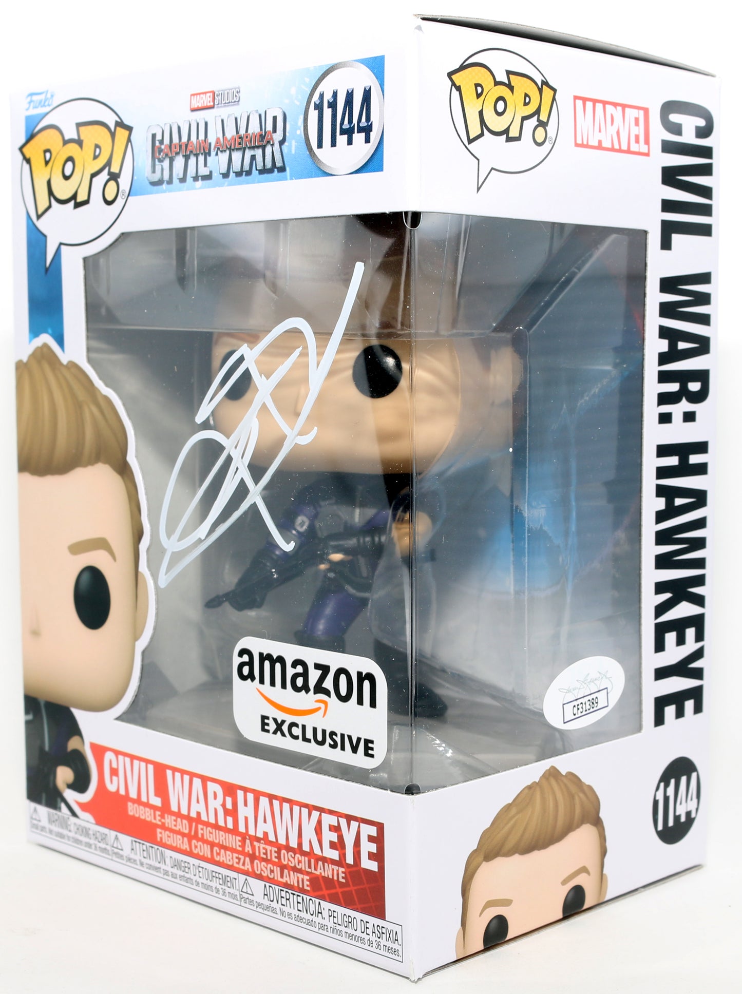 
                  
                    Jeremy Renner as Hawkeye in Captain America: Civil War Amazon Exclusive (JSA) Signed Funko POP! #1144
                  
                
