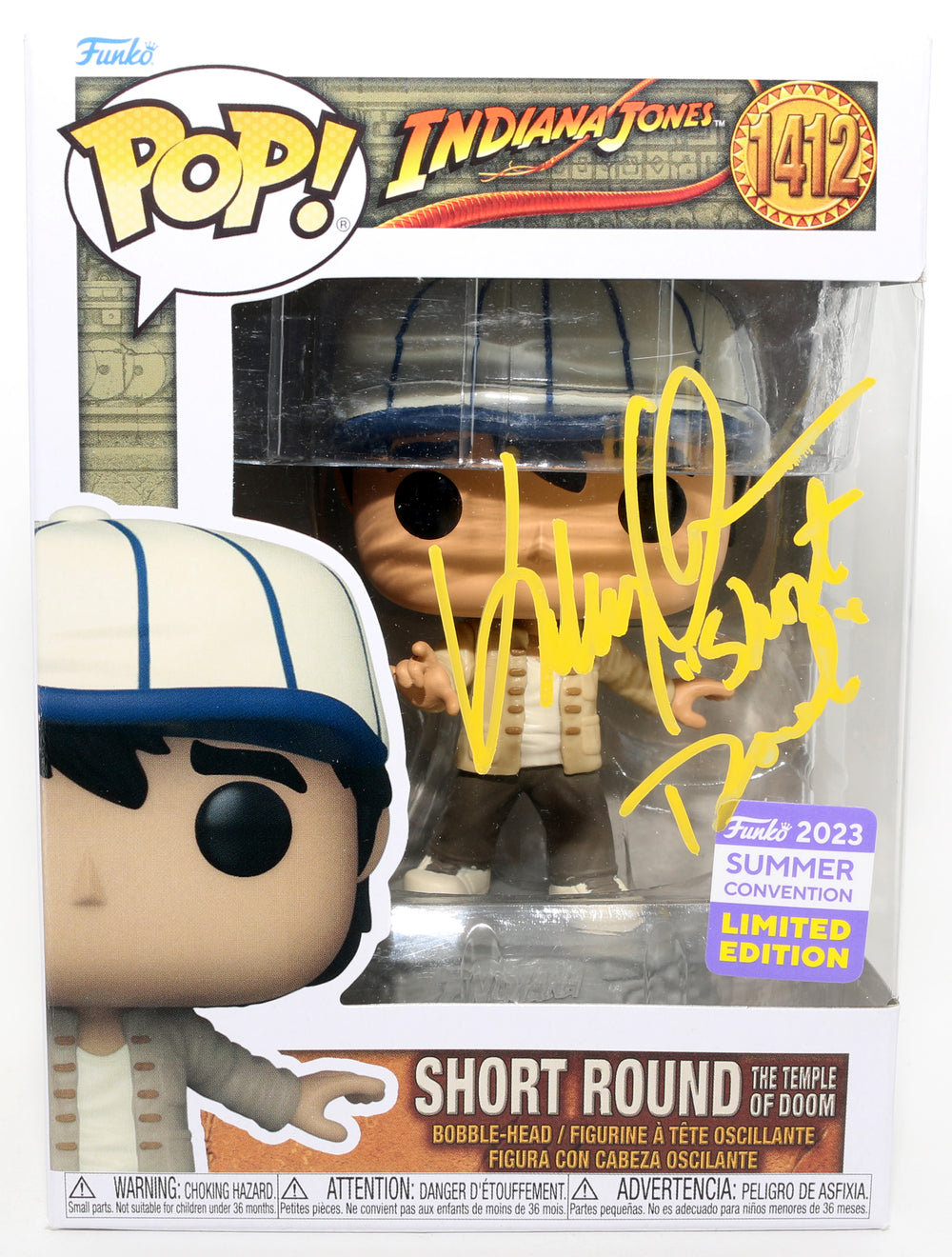 Ke Huy Quan as Short Round in Indiana Jones and the Temple of Doom 2023 Summer Convention Limited Edition (JSA) Signed Funko POP! #1412 with Character Name