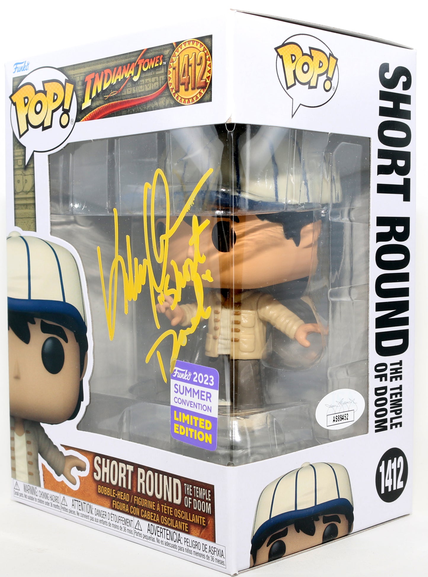 
                  
                    Ke Huy Quan as Short Round in Indiana Jones and the Temple of Doom 2023 Summer Convention Limited Edition (JSA) Signed Funko POP! #1412 with Character Name
                  
                