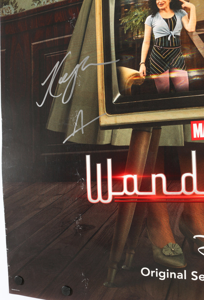 
                  
                    Elizabeth Olsen as The Scarlet Witch, Kathryn Hahn as Agatha Harkness, & Paul Bettany as Vision in WandaVision Signed 27x40 Poster with Character Names
                  
                