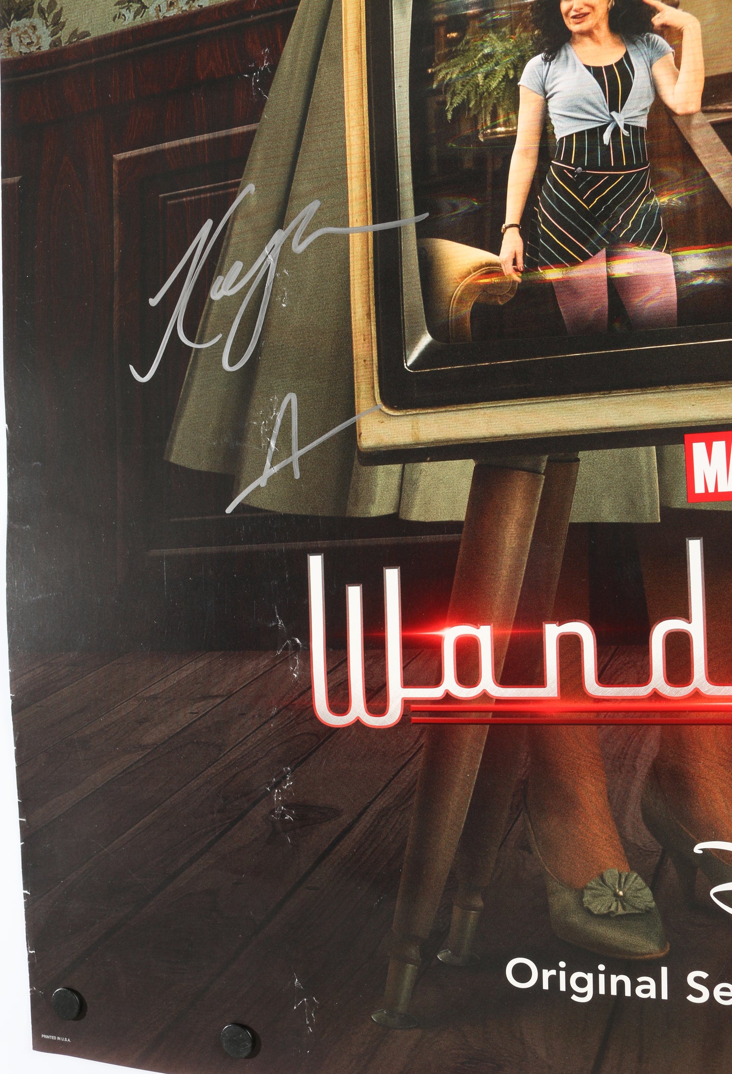 
                  
                    Elizabeth Olsen as The Scarlet Witch, Kathryn Hahn as Agatha Harkness, & Paul Bettany as Vision in WandaVision Signed 27x40 Poster with Character Names
                  
                