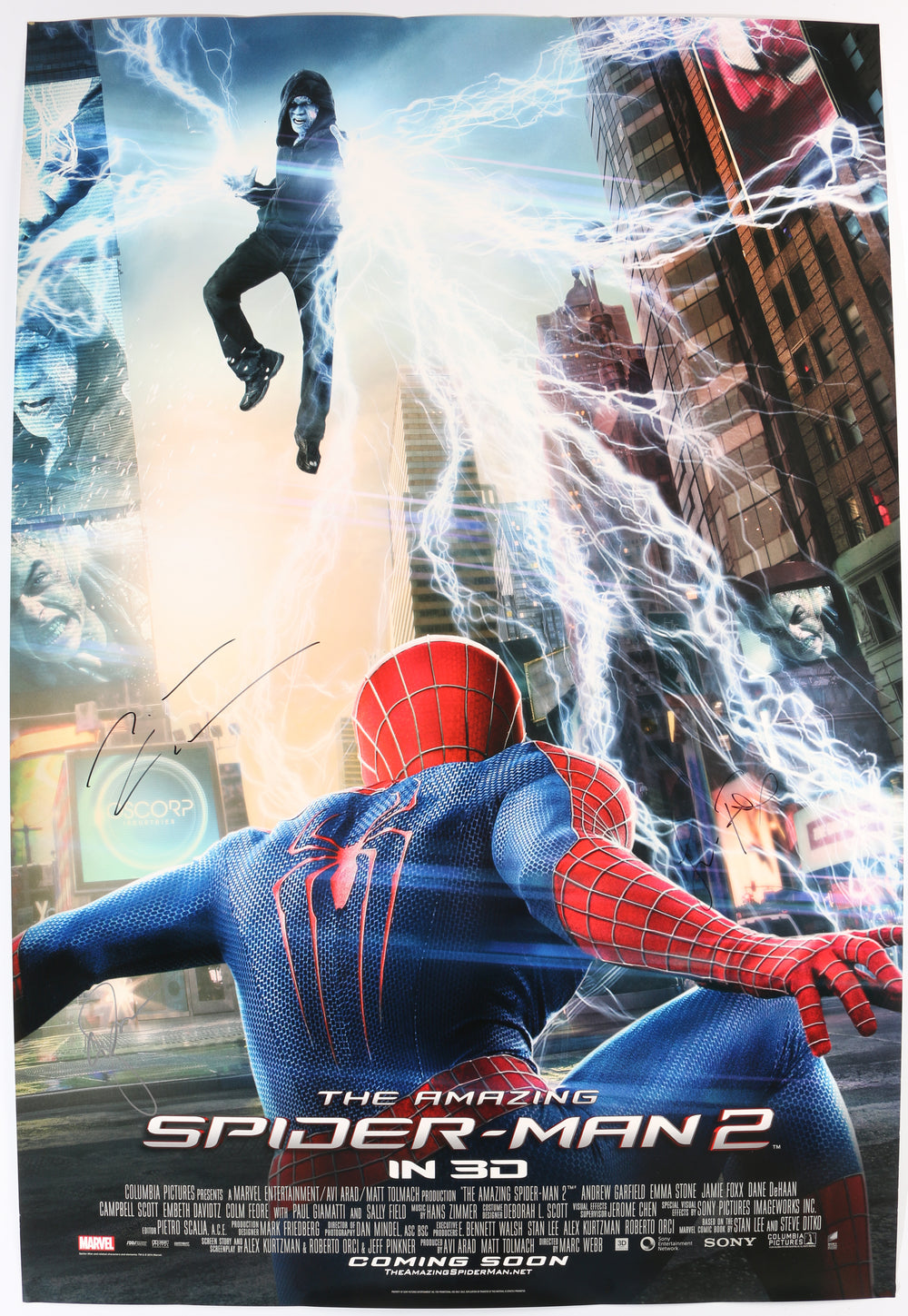 Andrew Garfield as Spider-Man, Jamie Foxx as Electro, & Emma Stone as Gwen Stacy in The Amazing Spider-Man 2 Signed 27x40 Double-Sided Poster