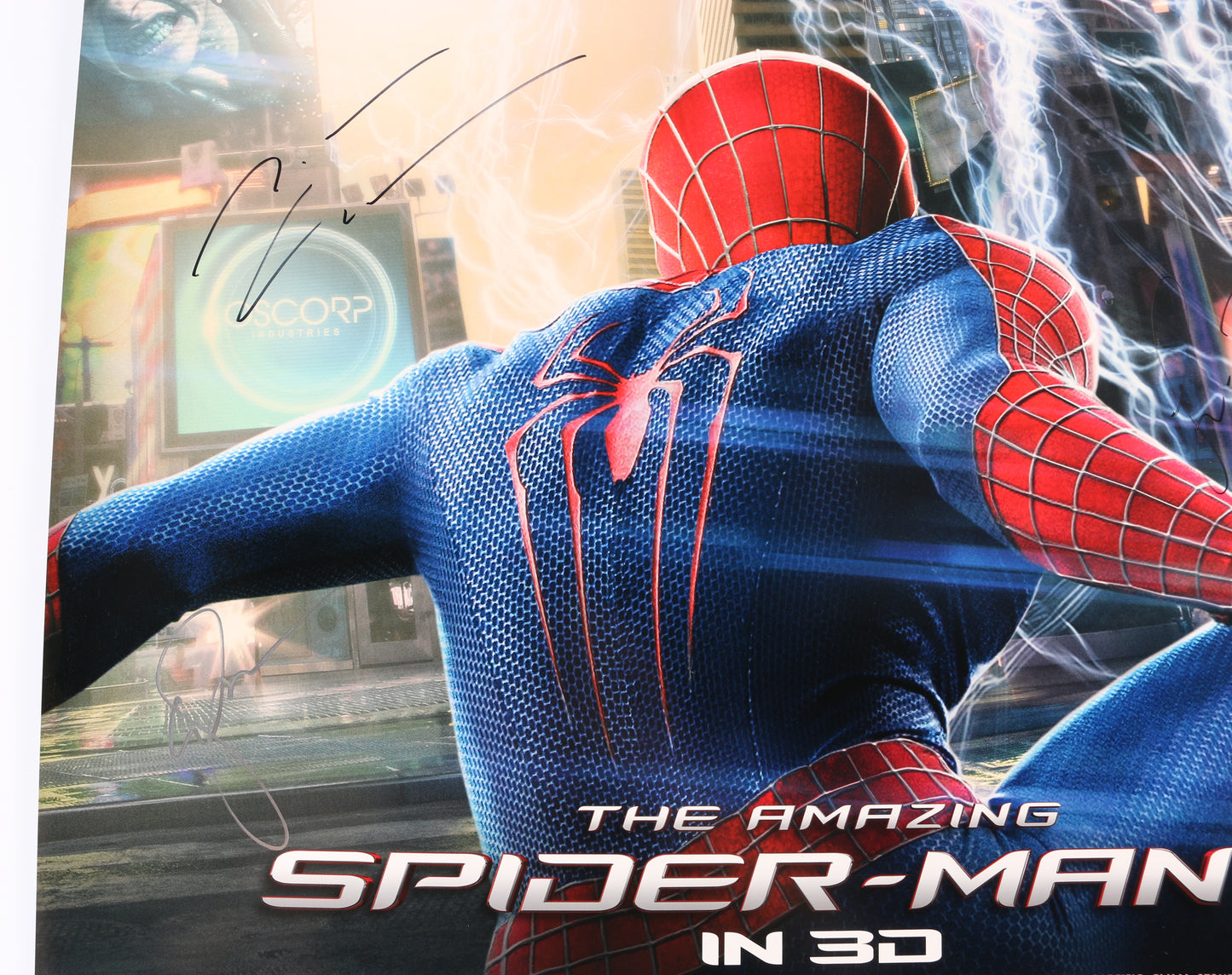 
                  
                    Andrew Garfield as Spider-Man, Jamie Foxx as Electro, & Emma Stone as Gwen Stacy in The Amazing Spider-Man 2 Signed 27x40 Double-Sided Poster
                  
                