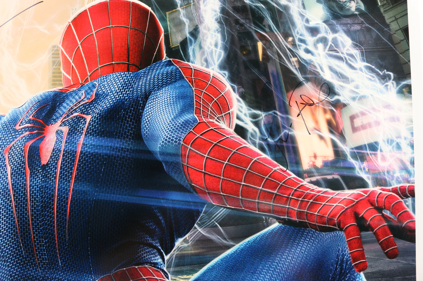 
                  
                    Andrew Garfield as Spider-Man, Jamie Foxx as Electro, & Emma Stone as Gwen Stacy in The Amazing Spider-Man 2 Signed 27x40 Double-Sided Poster
                  
                