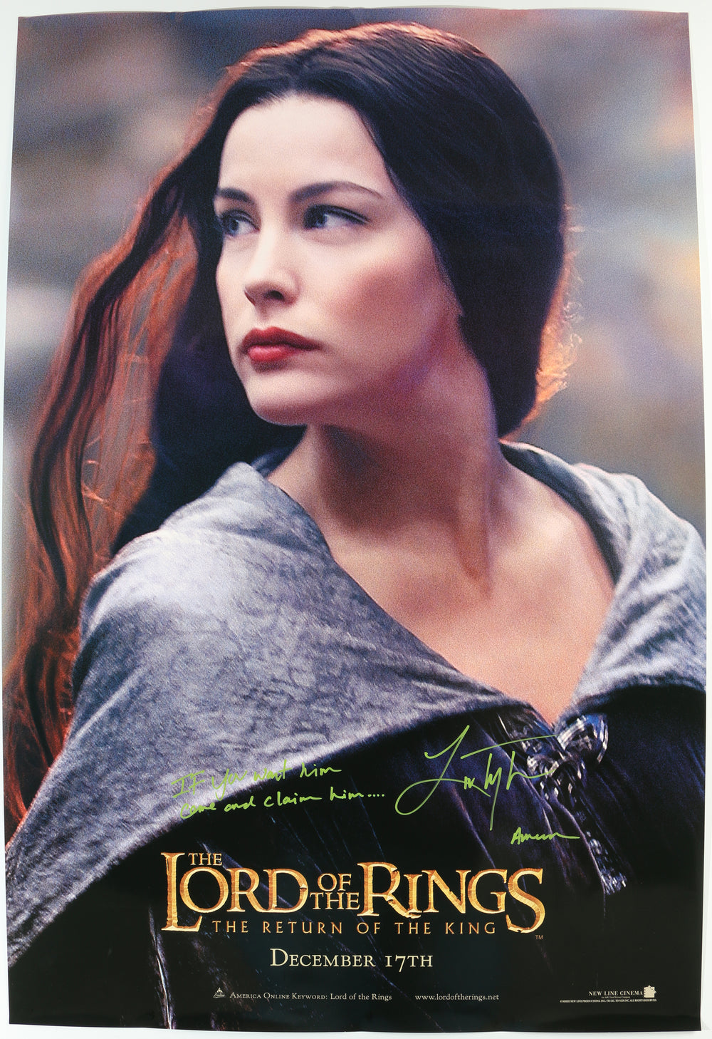 Liv Tyler as Arwen in The Lord of the Rings: Return of the King Signed 27x40 Poster with Character Name & Quote