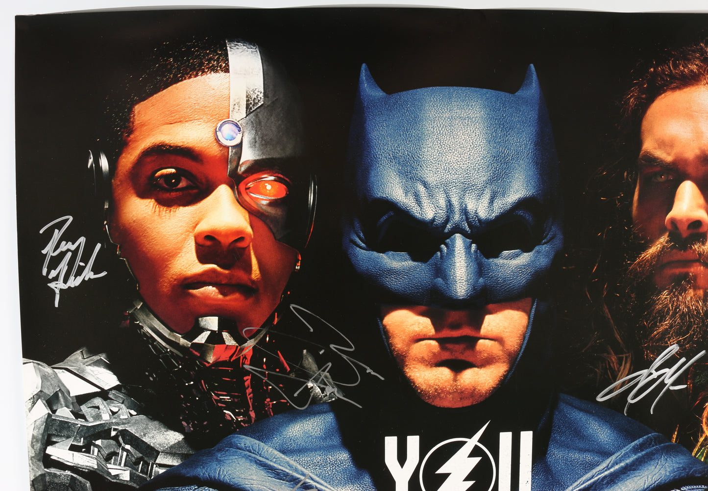 
                  
                    Justice League 27x40 Poster Cast Signed by Ben Affleck, Jason Momoa, Gal Gadot, Ray Fisher, Ezra Miller, & Henry Cavill
                  
                