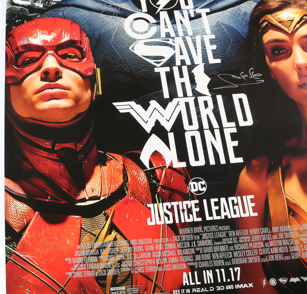 
                  
                    Justice League 27x40 Poster Cast Signed by Ben Affleck, Jason Momoa, Gal Gadot, Ray Fisher, Ezra Miller, & Henry Cavill
                  
                