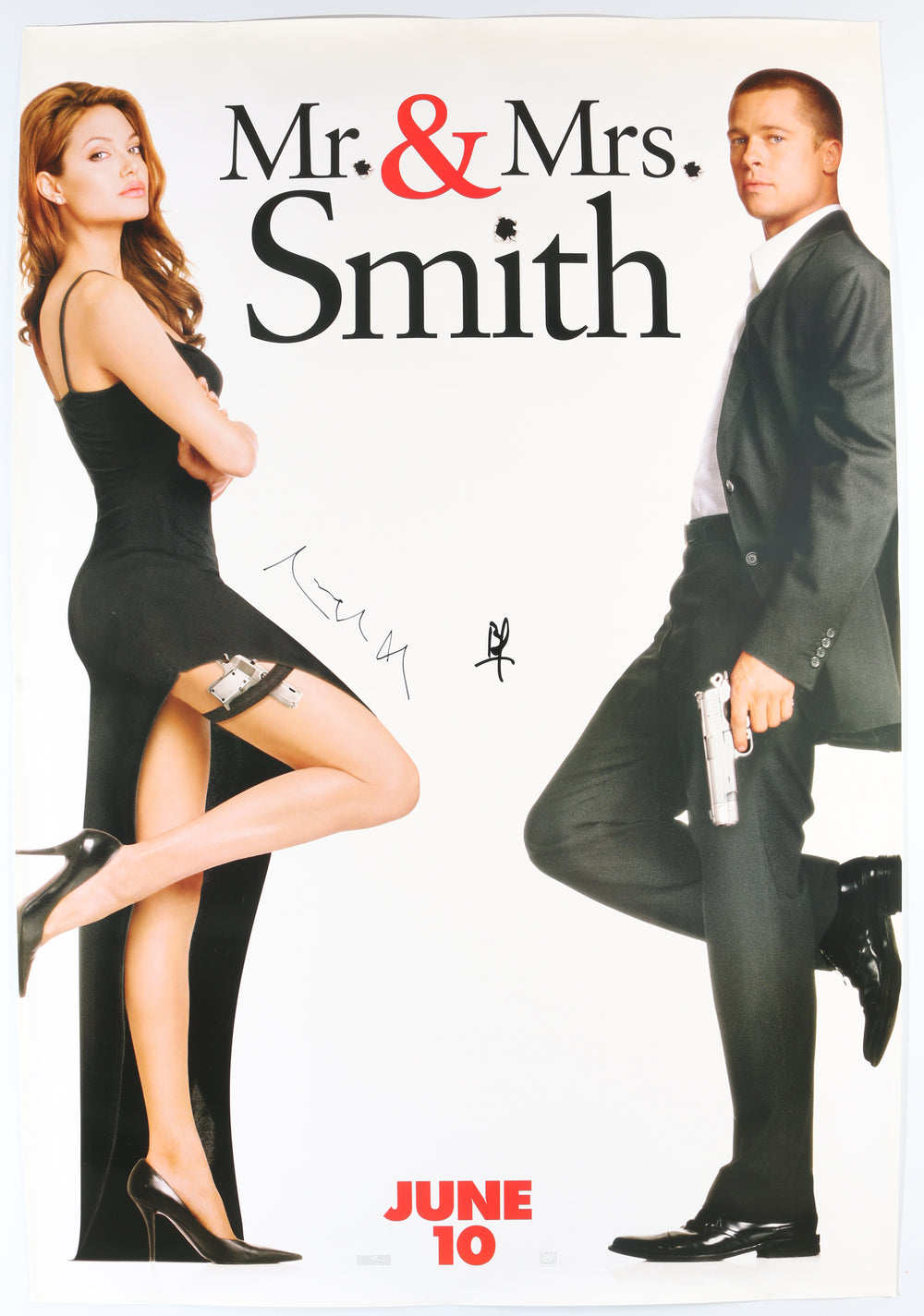 Angelina Jolie as Jane Smith & Brad Pitt as John Smith in Mr. & Mrs. Smith Signed 27x40 Poster