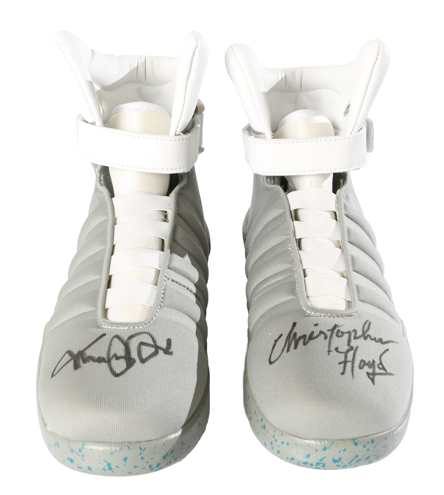 
                  
                    Back to the Future Part II Prop Replica Electronic Light Up Nike Sneakers (Celebrity Authentics) Cast Signed by Michael J Fox, Christopher Lloyd, Lea Thompson, Tom Wilson, & Bob Gale with Character Names
                  
                