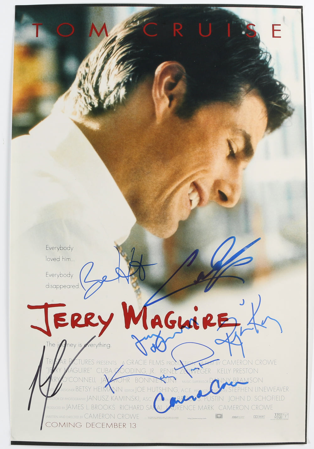 Jerry Maguire 12x18 Mini Poster Cast Signed by Renee Zellweger, Bonnie Hunt, Jerry O'Connell, Cuba Gooding Jr., Kelly Preston, Regina King, & Cameron Crowe