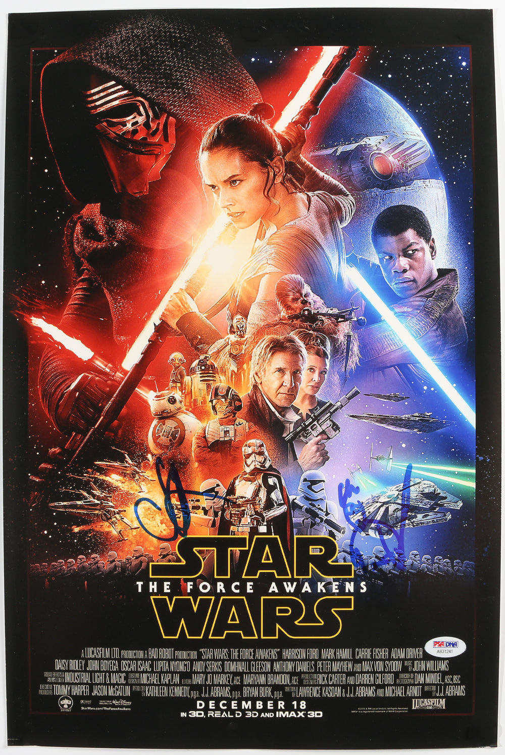 J.J. Abrams Director of Star Wars: The Force Awakens (PSA) Signed 12x18 Mini Poster with Sketch