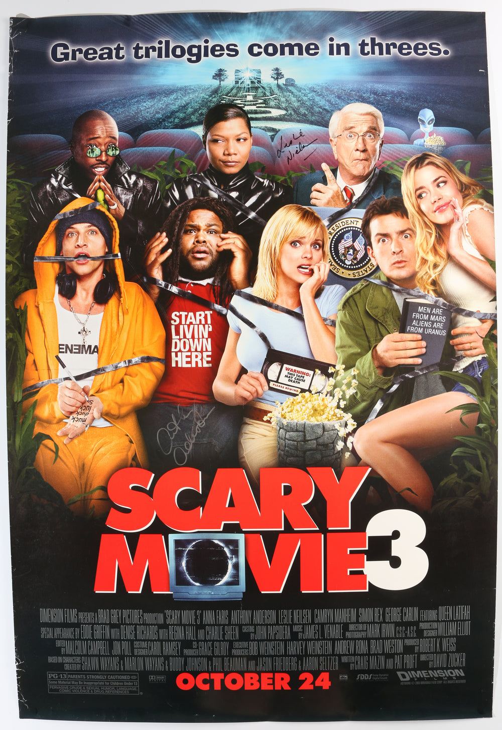Leslie Nielsen as President Harris & Anthony Anderson as Mahalik in Scary Movie 3 Signed 27x40 Double-Sided Poster