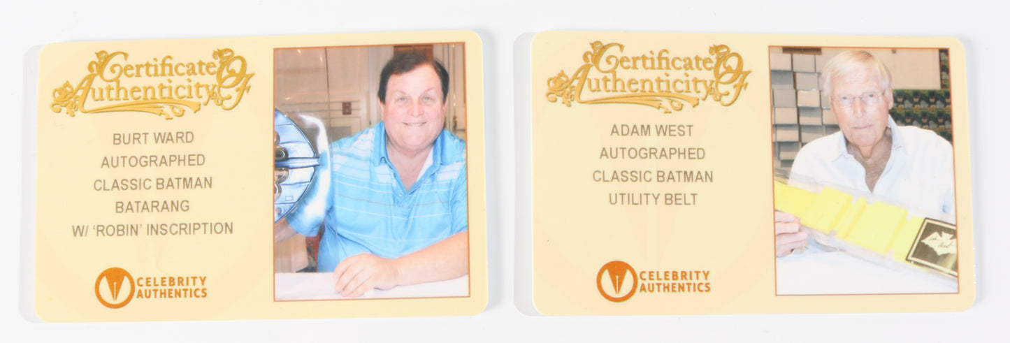 
                  
                    Batman & Robin 1966 Prop Replica 1:1 Scale Batman Utility Belt & Batarang (Celebrity Authentics) Signed by Adam West & Burt Ward
                  
                