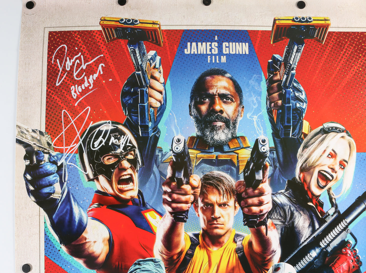 
                  
                    Idris Elba as Bloodsport, John Cena as Peacemaker, & Daniela Melchior as Ratcatcher 2 in The Suicide Squad (SWAU) Signed 27x40 Poster with Character Names
                  
                