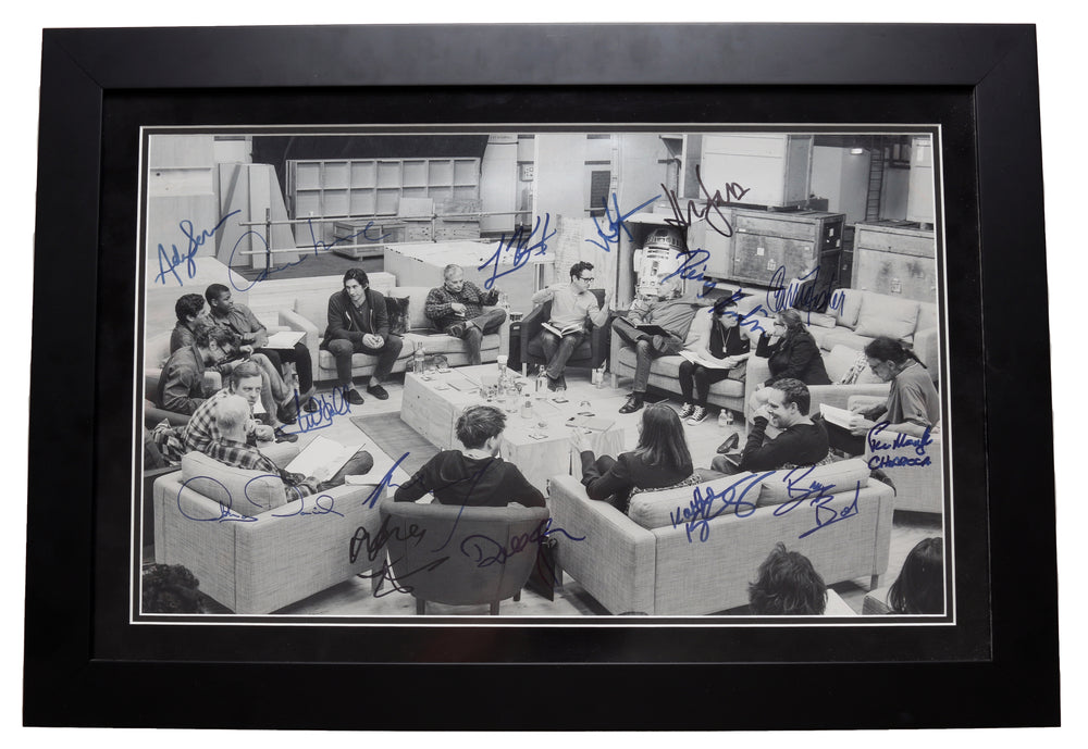 Star Wars: The Force Awakens COMPLETE Cast Table Read Photo Signed by Harrison Ford, Mark Hamill, Carrie Fisher, Adam Driver, Daisy Ridley, John Boyega, Oscar Isaac, Andy Serkis, Domhnall Gleeson, Lawrence Kasdan, Kathleen Kennedy, J. J. Abrams, & More