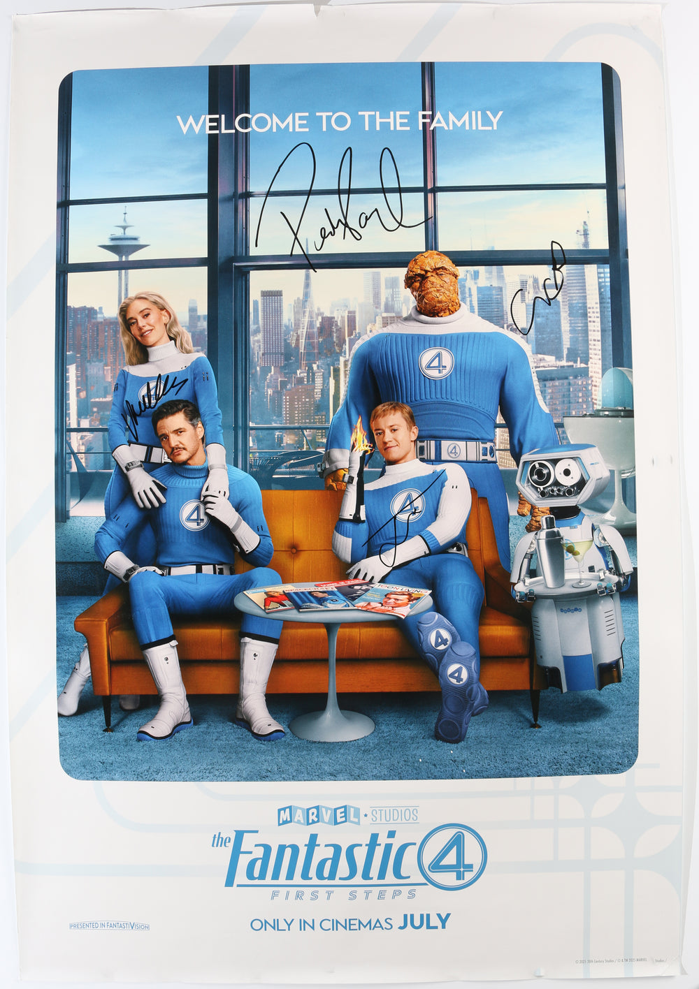 The Fantastic Four: First Steps 27x40 Double-Sided Poster Cast Signed by Pedro Pascal, Vanessa Kirby, Ebon Moss-Bachrach, & Joseph Quinn