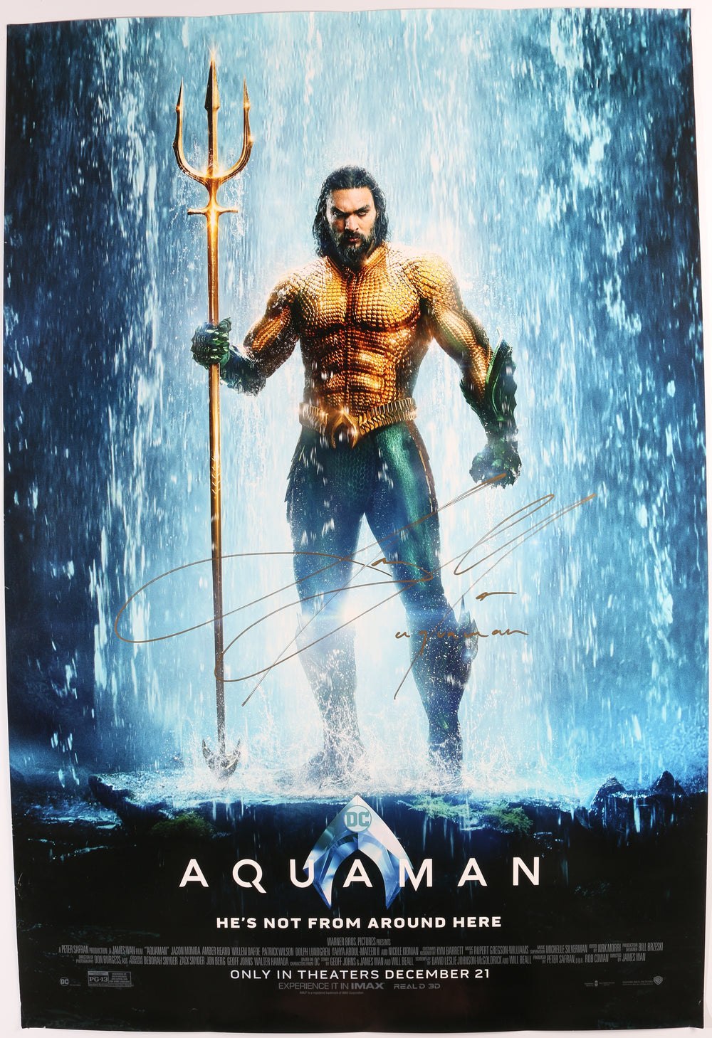 Jason Momoa as Aquaman in Aquaman Signed 27x40 Poster with Character Name