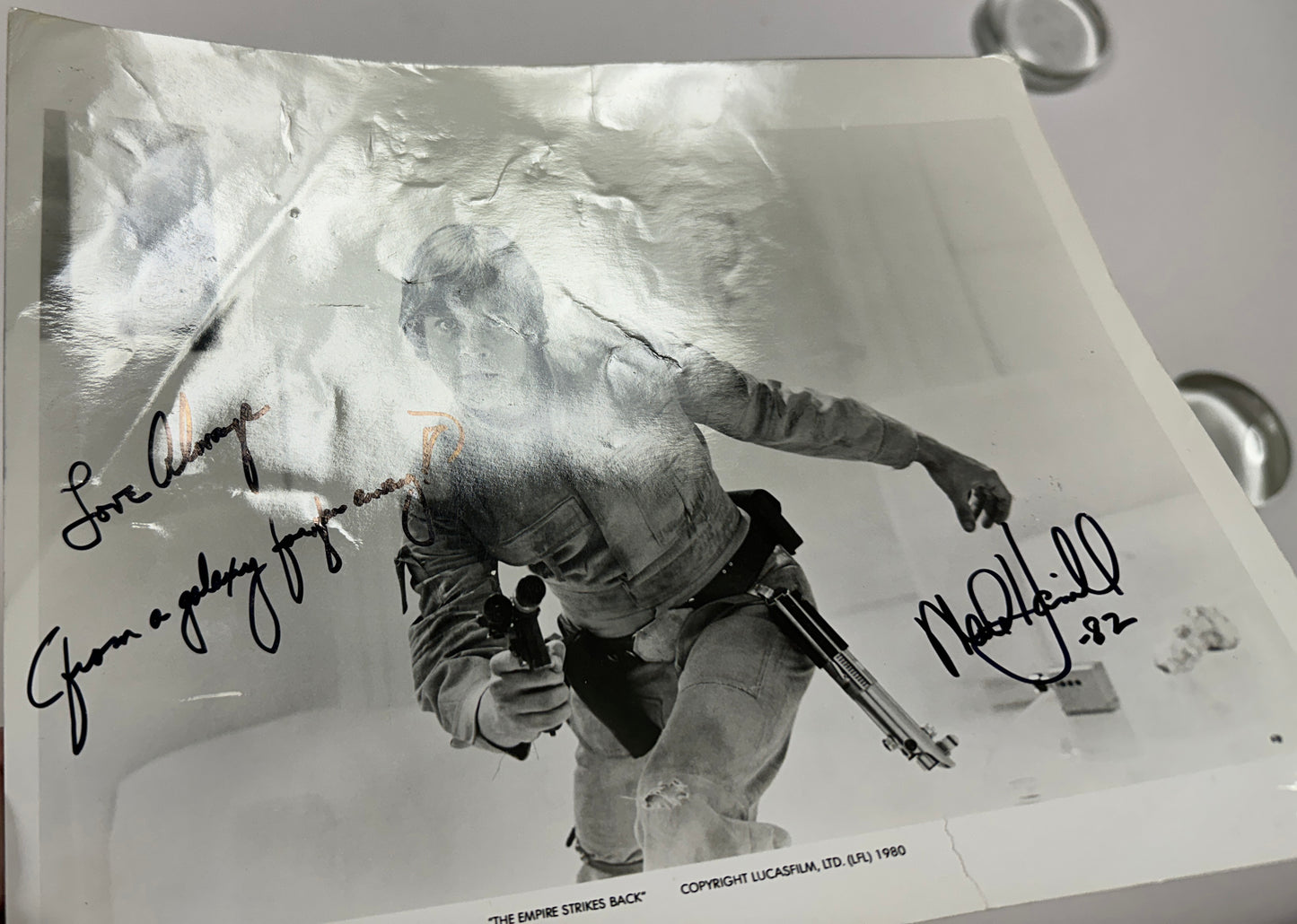 
                  
                    Mark Hamill as Luke Skywalker in Star Wars: The Empire Strikes Back Signed 8x10 Vintage Press Photo with Quote
                  
                