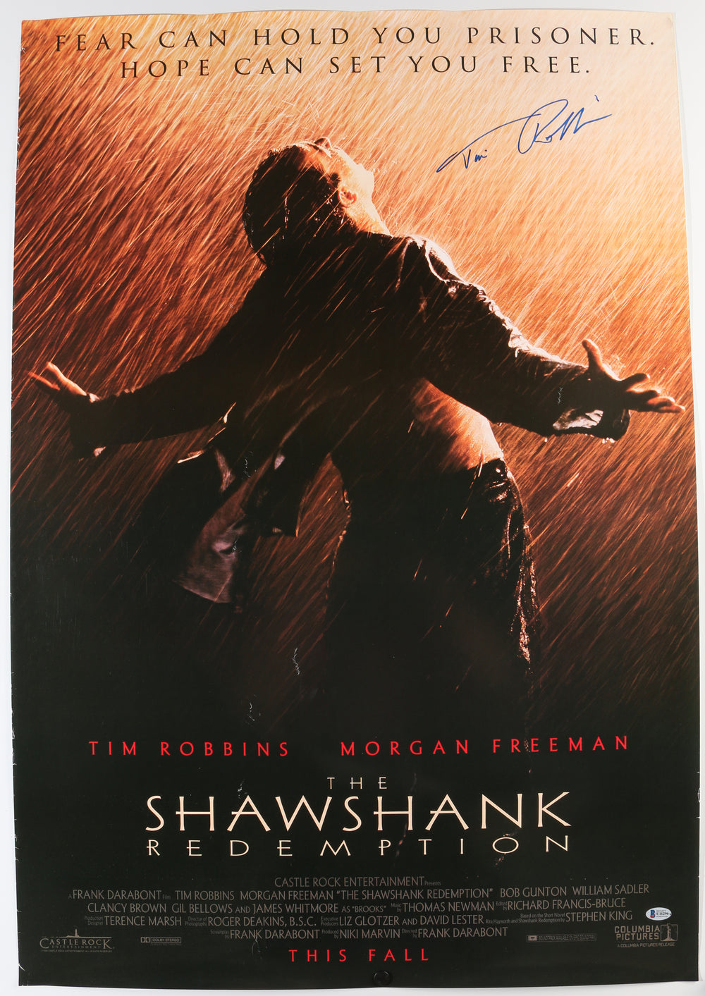 Tim Robbins as Andy Dufresne in The Shawshank Redemption (Beckett) Signed 27x40 Poster