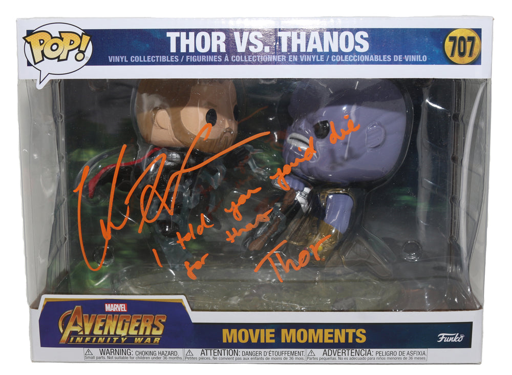 Chris Hemsworth as Thor vs. Thanos in Avengers: Infinity War (SWAU) Signed Movie Moments Oversized POP! Funko with Character Name & Quote