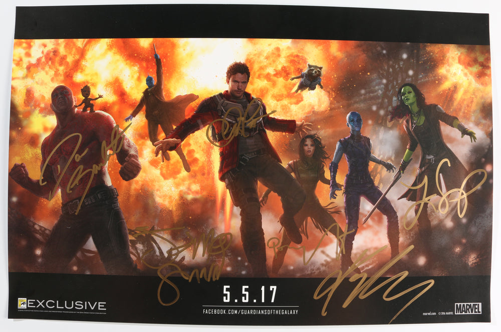 Guardians of the Galaxy SDCC Exclusive 13x20 Mini Poster Cast Signed by Chris Pratt, James Gunn, Dave Bautista, Zoe Saldana, Karen Gillan, & Pom Klementieff
