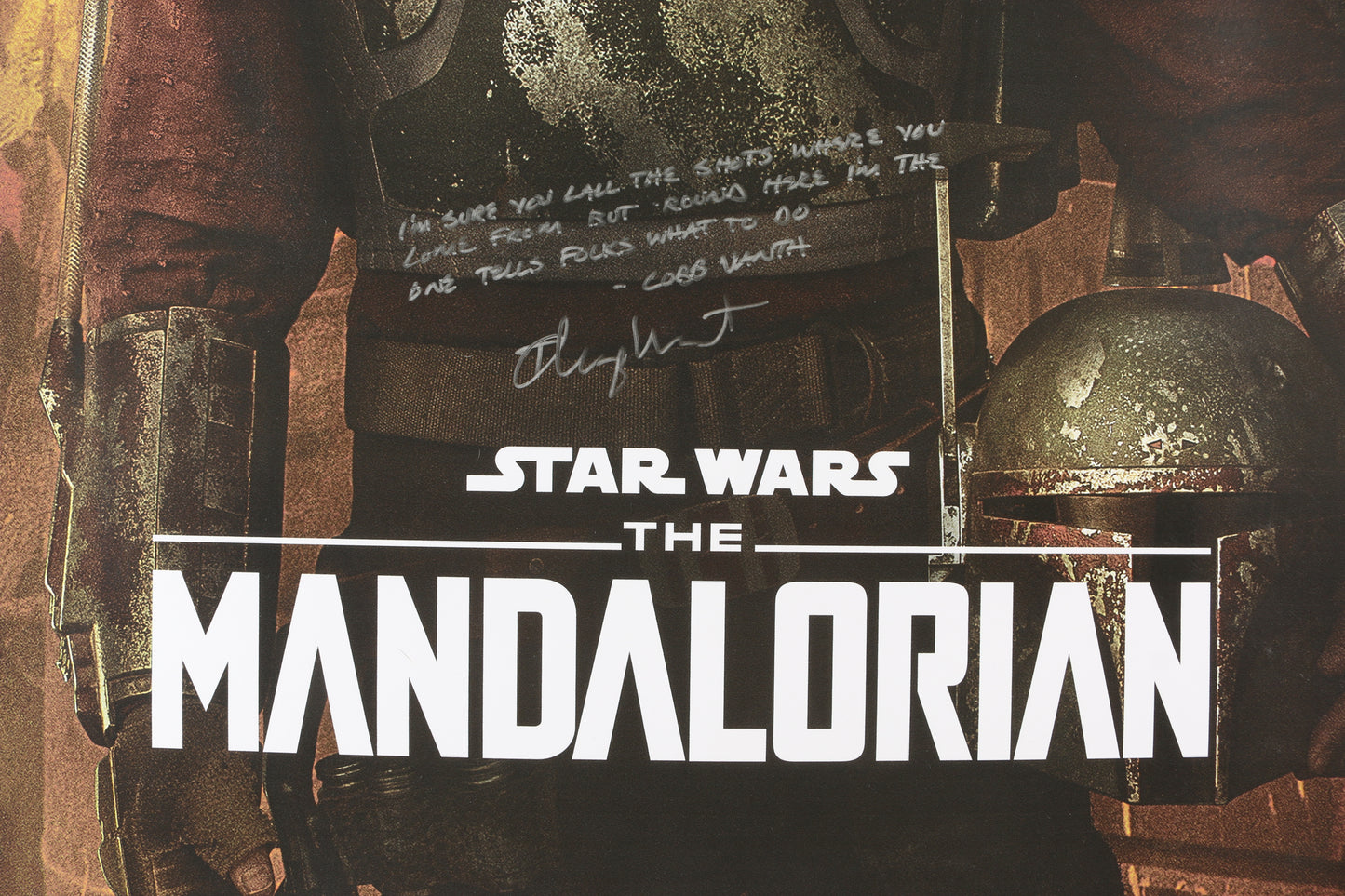 
                  
                    Timothy Olyphant as Cobb Vanth in Star Wars: The Mandalorian Signed 22x34 Poster with Quote & Character Name
                  
                