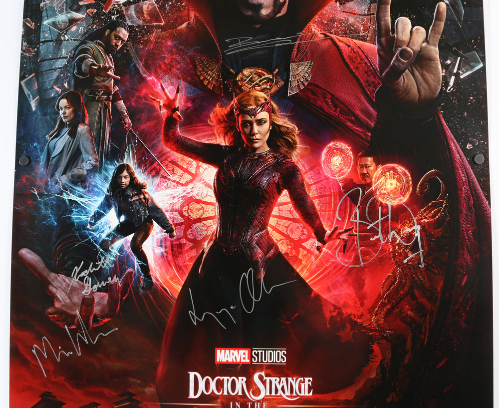 
                  
                    Doctor Strange in the Multiverse of Madness 27x40 Poster Cast Signed by Benedict Cumberbatch, Elizabeth Olsen, Benedict Wong, Xochitl Gomez, Writer: Michael Waldron, & Director: Sam Raimi
                  
                