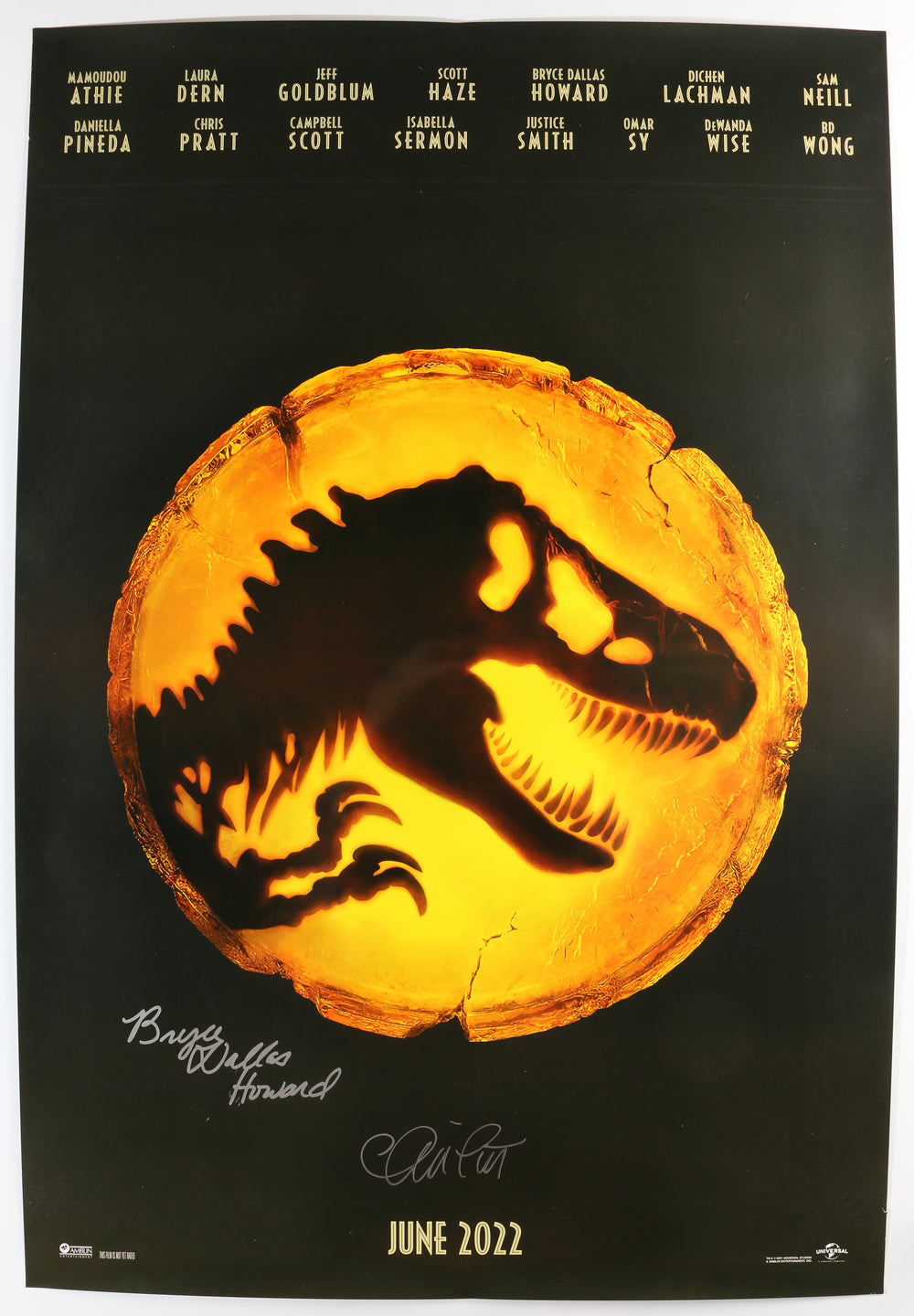 Chris Pratt as Owen Grady & Bryce Dallas Howard as Claire Dearing in Jurassic World Dominion Signed 27x40 Poster