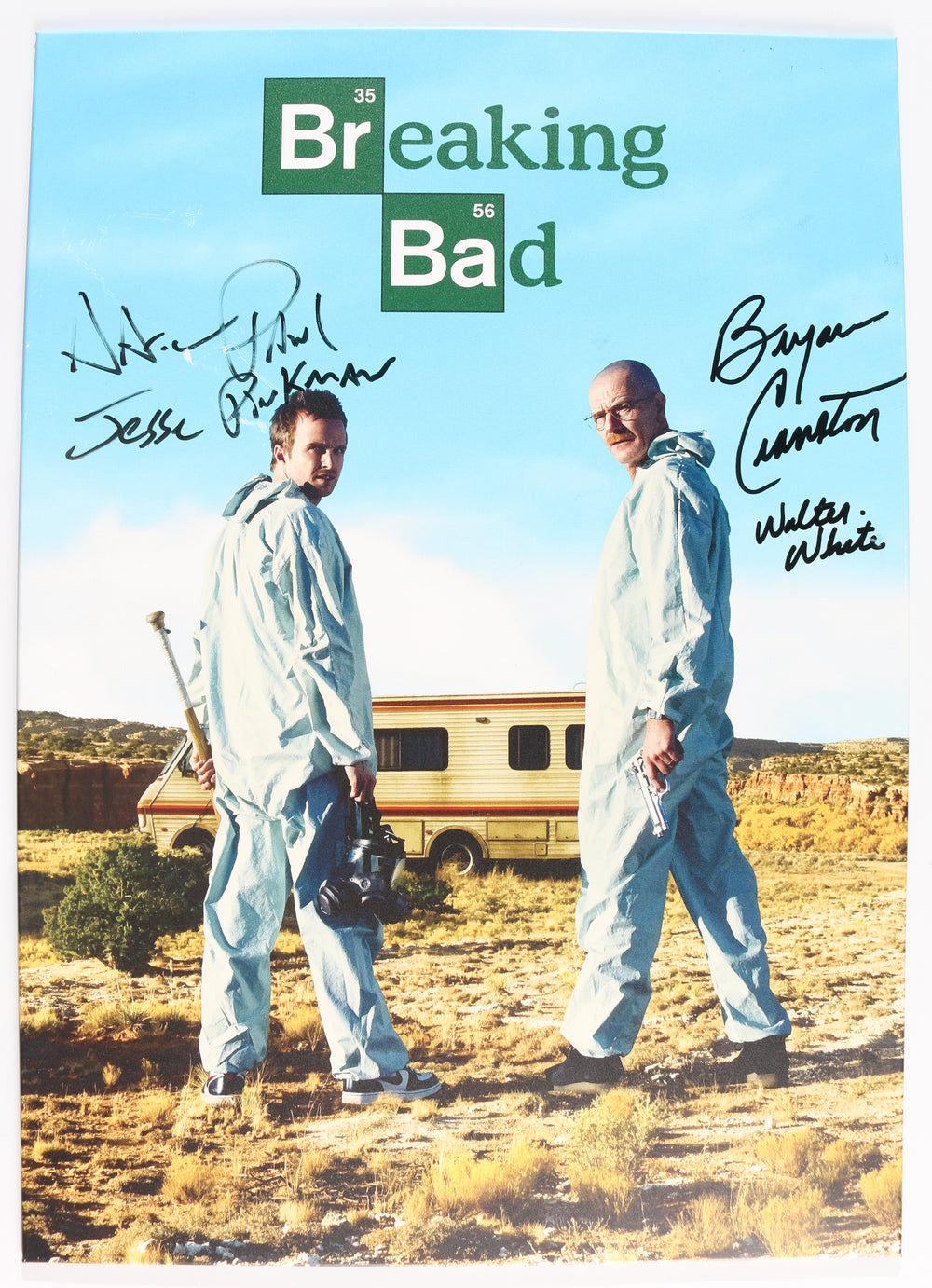 Bryan Cranston as Walter White & Aaron Paul as Jesse Pinkman in Breaking Bad (SWAU) Signed 12.5x18 Metal Displate Mini Poster with Character Names