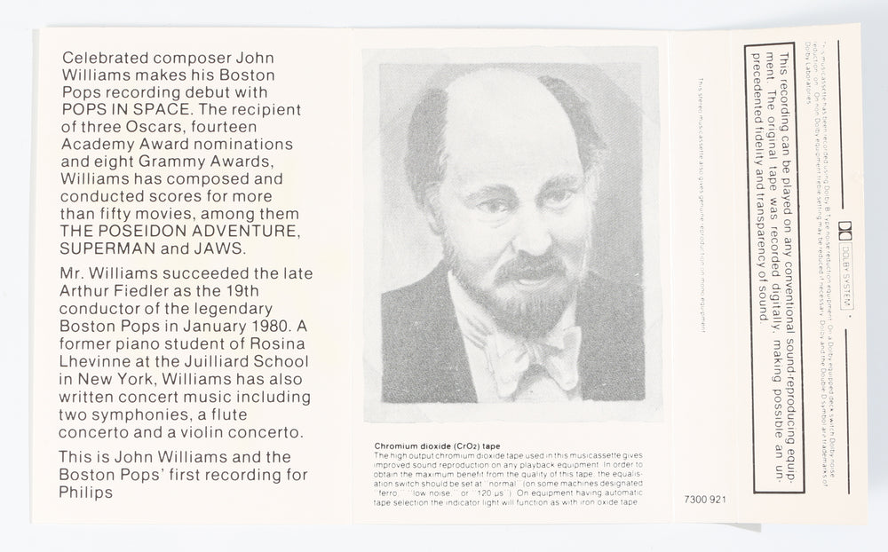 
                  
                    John Williams Composer of Star Wars, Indiana Jones, Superman, Harry Potter, Jurassic Park, Jaws, & More Signed Boston Pops in Space Signed Cassette Tape Cover
                  
                