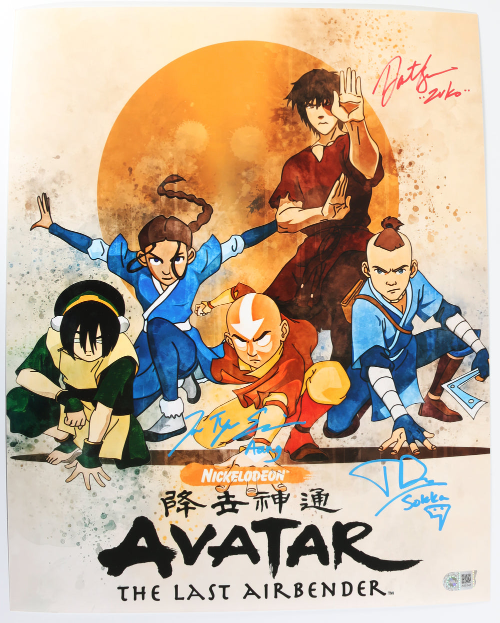 Zach Tyler Eisen as Aang, Dante Basco as Zuko, & Jack De Sena as Sokka in Avatar: The Last Airbender (SWAU) Signed 16x20 Mini Poster with Character Names