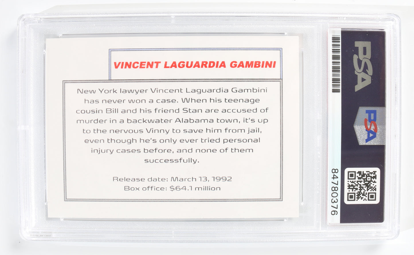 
                  
                    Joe Pesci as Vinny Gambini in My Cousin Vinny (PSA Encapsulated) Signed 2.5x3.5 Custom Trading Card
                  
                
