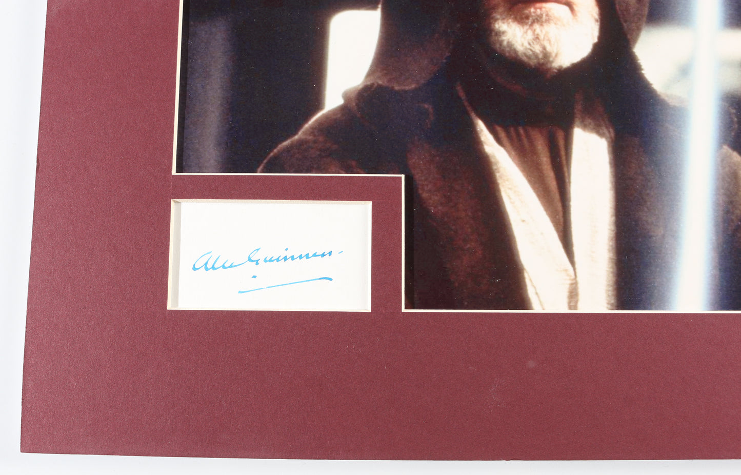 
                  
                    Alec Guinness as Obi-Wan Kenobi with Lightsaber in Star Wars: A New Hope Signed Index Card Matted with an 8x10 Photo
                  
                