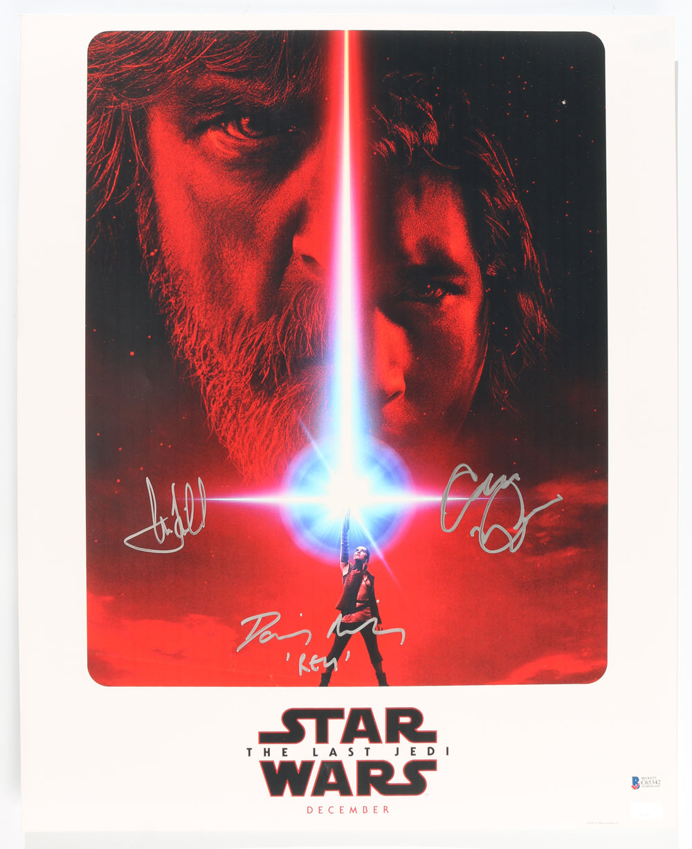 Star Wars: The Last Jedi 16x20 Mini Poster (Celebrity Authentics / Beckett) Cast Signed by Mark Hamill, Adam Driver, & Daisy Ridley with Character Name