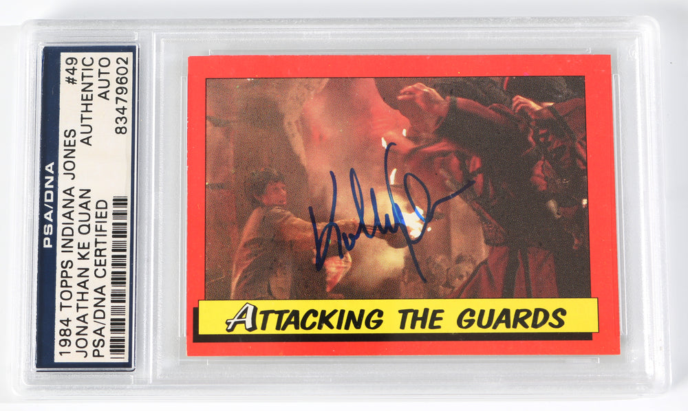 Ke Huy Quan as Short Round in Indiana Jones in Temple of Doom (PSA Encapsulated) Signed 2.5x3.5 Topps Trading Card