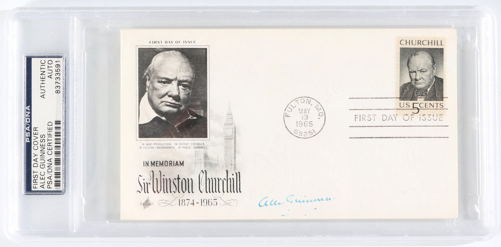 Alec Guinness from Star Wars & Bride on the River Kwai First Day of Issue Sir Winston Churchill In Memoriam (PSA Encapsulated) Signed 6.5x3.5 Envelope