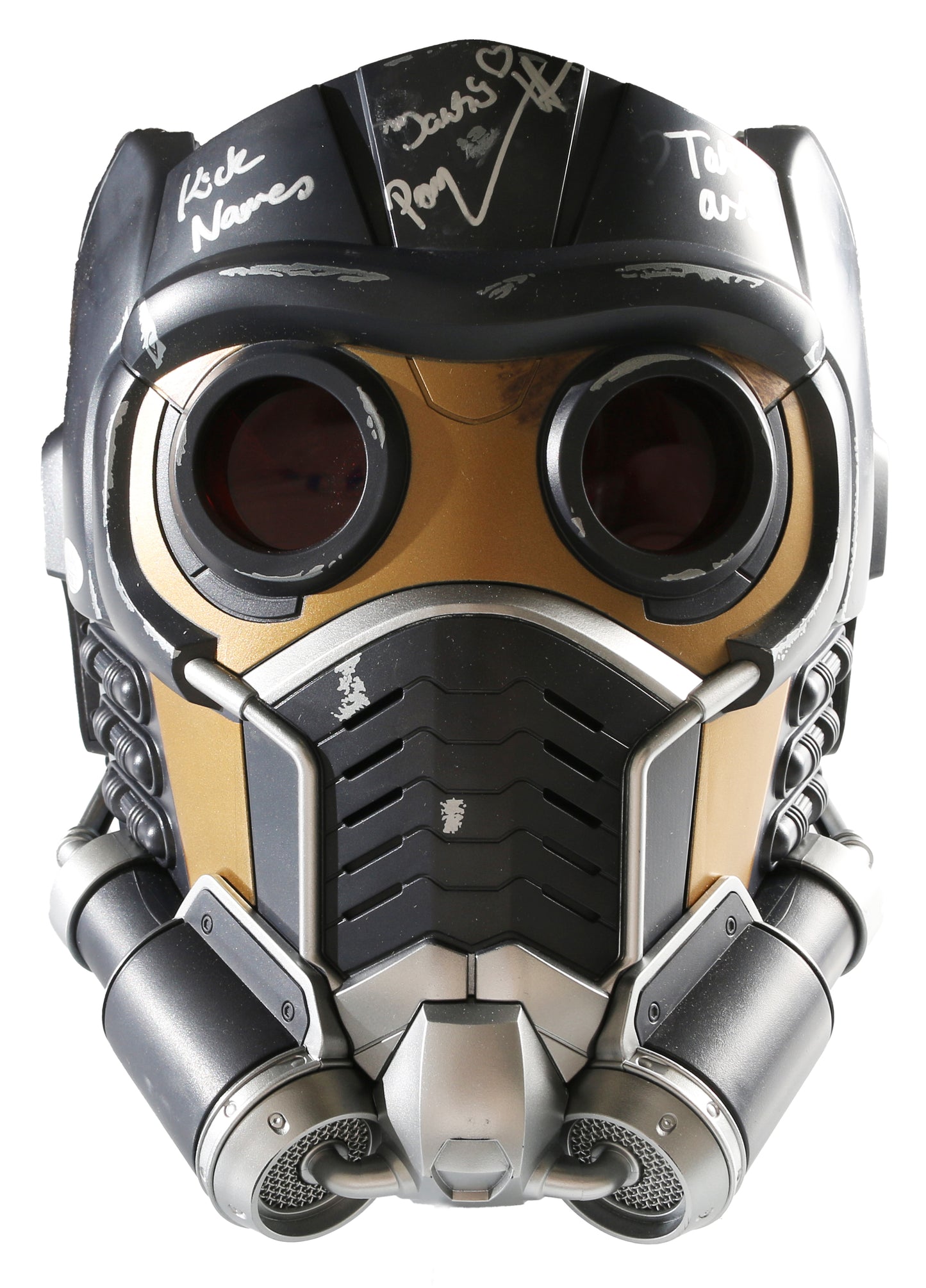 
                  
                    Chris Pratt as Star-Lord & Pom Klementieff as Mantis in Guardians of the Galaxy (Beckett Witnessed / JSA) Signed Hasbro Legends Series Prop Replica Helmet with Character Name & Quote
                  
                
