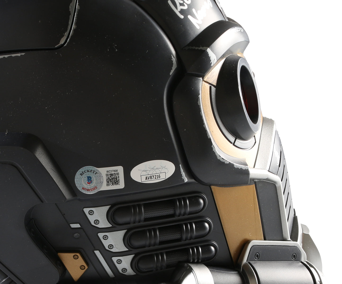 
                  
                    Chris Pratt as Star-Lord & Pom Klementieff as Mantis in Guardians of the Galaxy (Beckett Witnessed / JSA) Signed Hasbro Legends Series Prop Replica Helmet with Character Name & Quote
                  
                